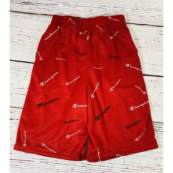 Champion Boys Red All Over Logo Print Basketball Gym Mesh Pockets Lined Athletic - Picture 2 of 4
